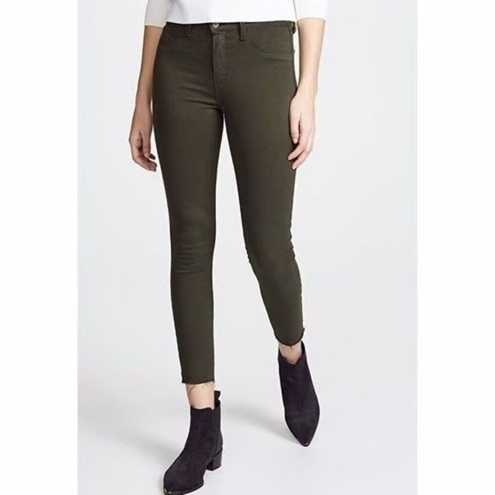 L'Agence Women's Margot High Rise Skinny Jeans Raw Hem Army Green Size 27